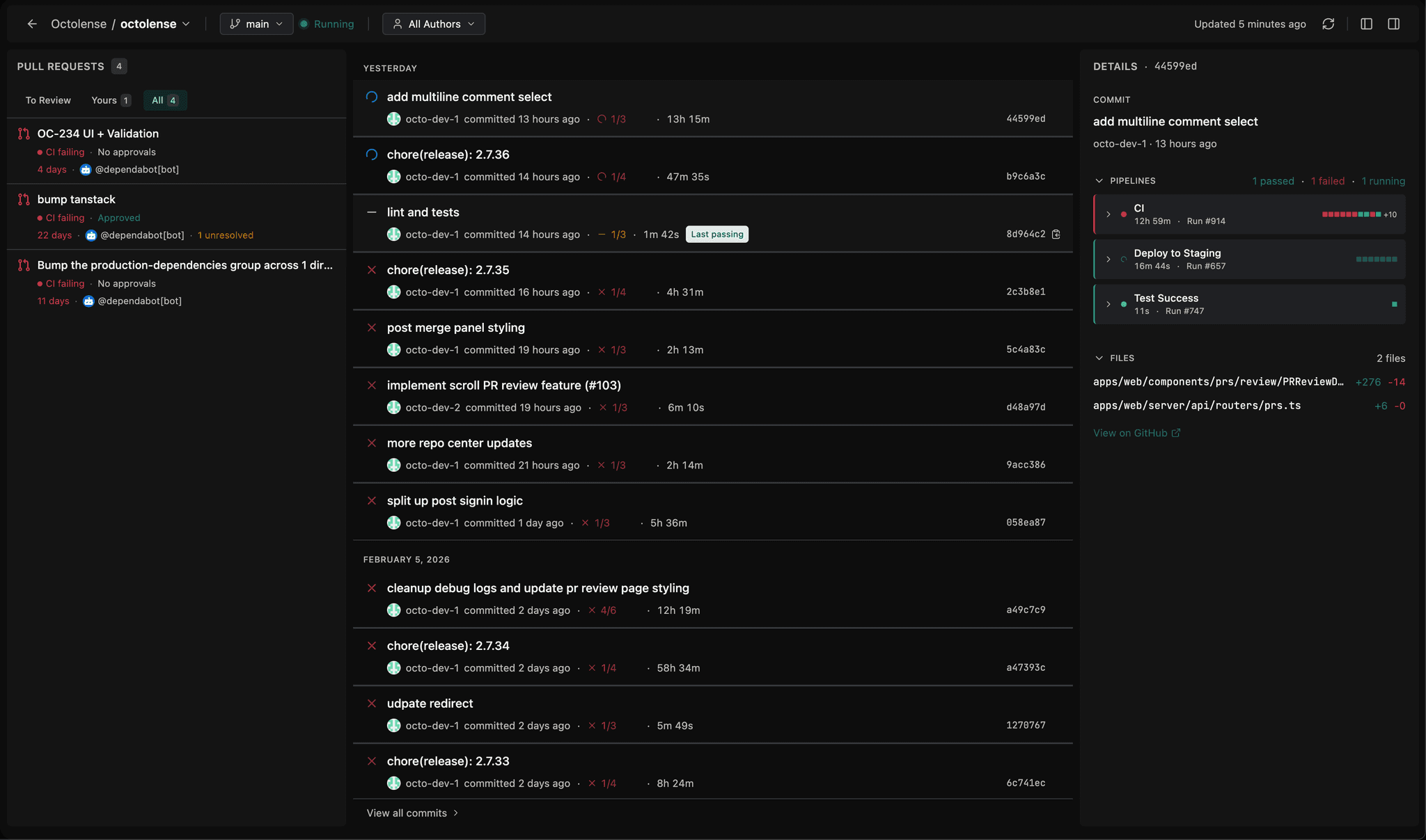 Bondsmith org overview showing a unified narrative across repos, PRs, and CI